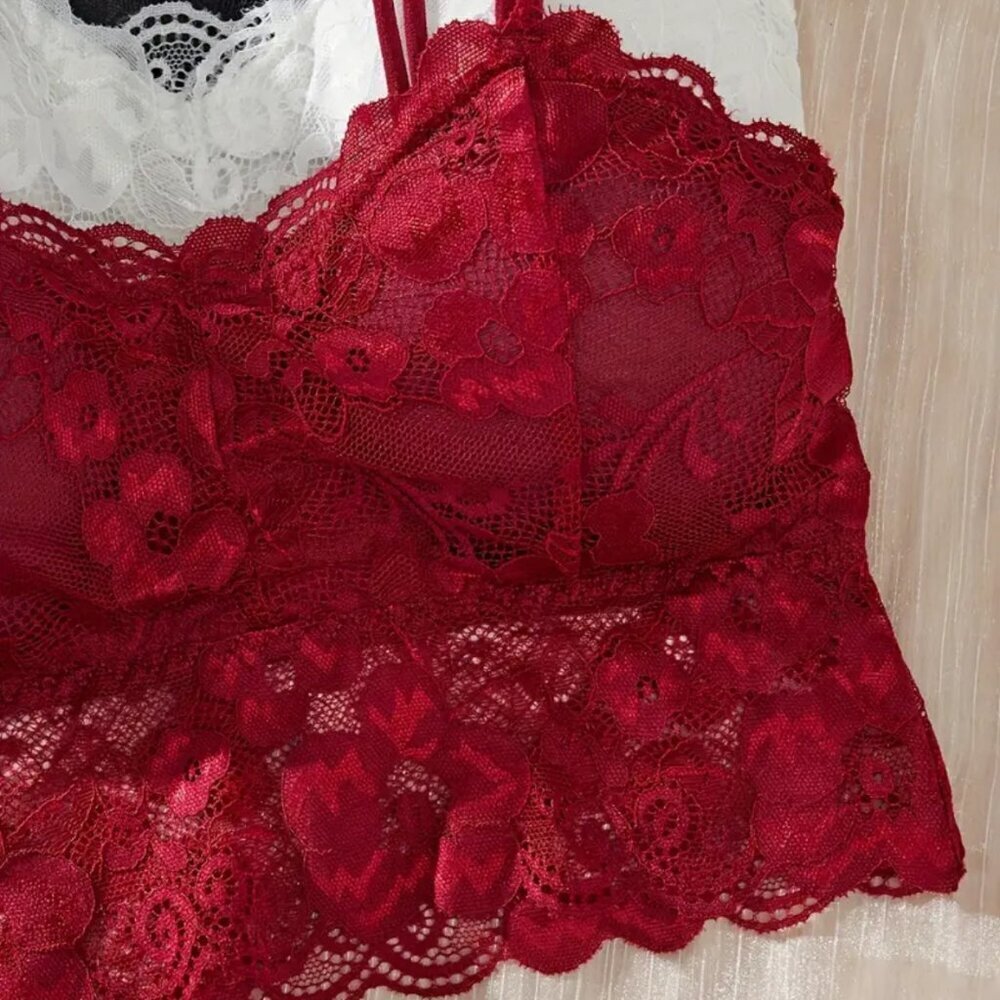 3pcs SOLID FLORAL WIRELESS BRA WITH PADDING WOMENS SIZE L NEW - Picture 3 of 4